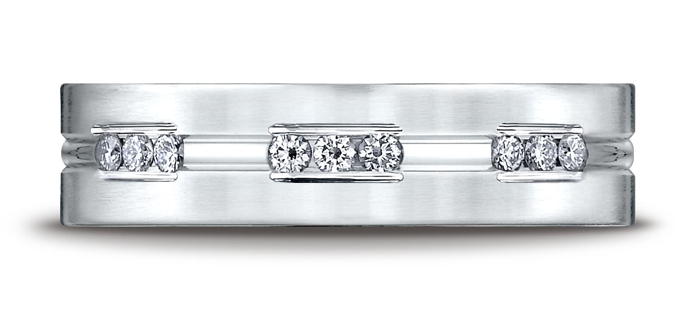 14k White Gold 6mm Comfort-Fit Etched Channel Set 18-Stone Diamond Eternity  Ring (.36ct)