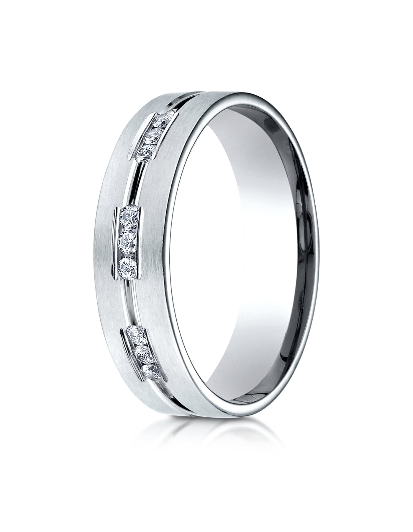 14k White Gold 6mm Comfort-Fit Etched Channel Set 18-Stone Diamond Eternity  Ring (.36ct)