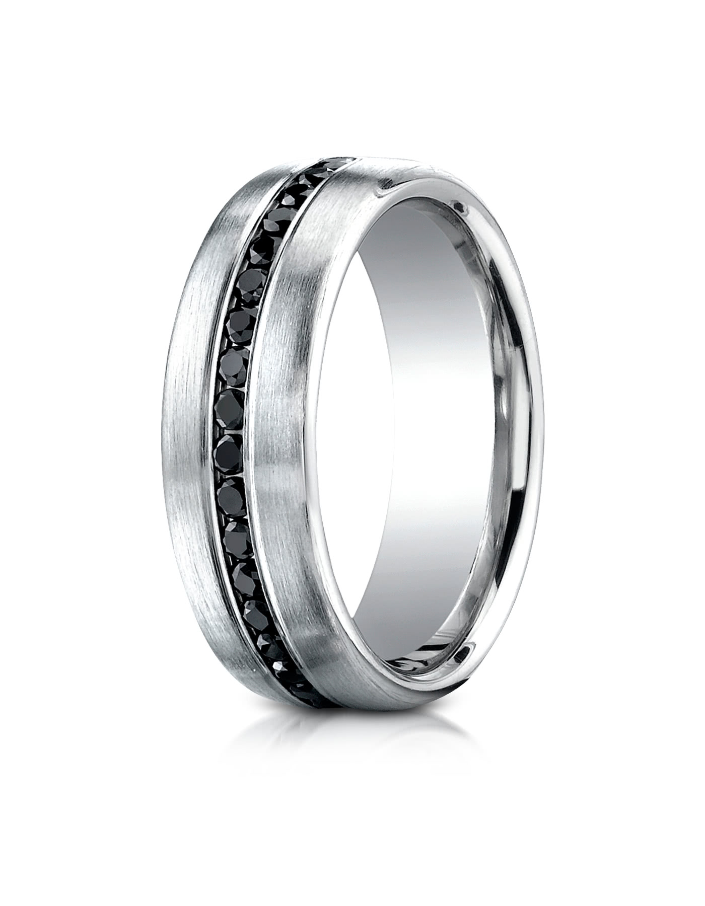 14k White Gold 7.5mm Comfort Fit Burnish Set 20 Stone Black Diamond Ring 0.40ct