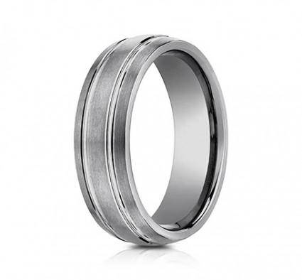 7mm Tungsten Ring With Three Rows of Satin Finish | ACF57444TG