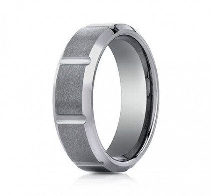 7mm Tungsten Ring With Satin Finish Sections & Beveled Edge | ACF67449TG