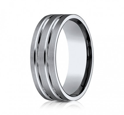 8mm Titanium Ring With Satin Finish & Two High Polished Rows | ATICF68423T