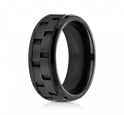 8mm Black Titanium Brick Set Ring | ATICF68943BKT