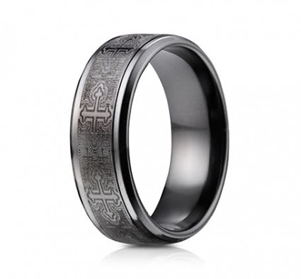 9mm Black Titanium Ring with Cross Designs | ATICF69100BKT