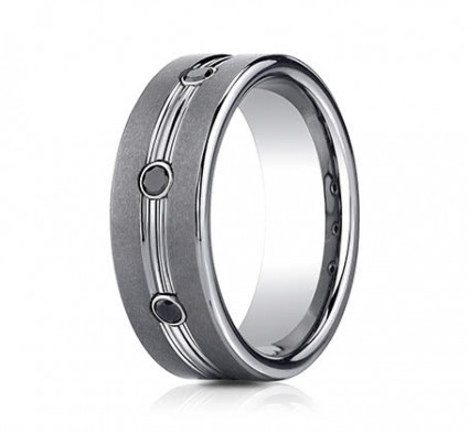 7mm Tungsten Ring with Three Round Black Diamonds | ACF97600TG