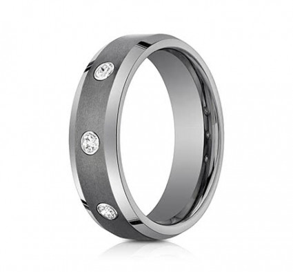 7mm Tungsten Ring With three Ideal-Cut Diamonds | ACF97601TG
