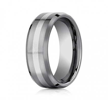 8mm Tungsten Ring With White Gold Inlay | AEWCF68426TG