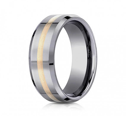 8mm Tungsten Ring With Yellow Gold Inlay | AEYCF68426TG