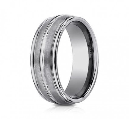 8mm Tungsten Ring With Satin Finish & High Polish Center & Edges | ARECF58180TG