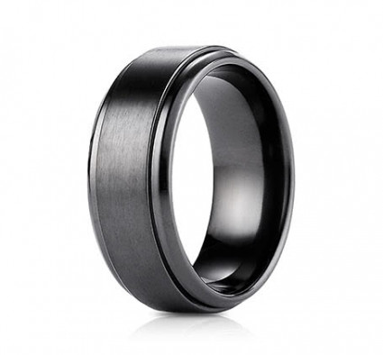 9mm Black Titanium Ring With Satin Center & Beveled Edge | ATICF69486BKT
