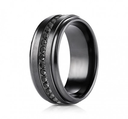 8mm Black Titanium Ring with Black Cubic Zirconia | ATICF69491BKT