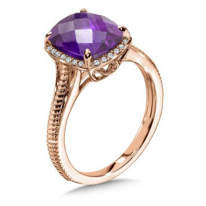 Amethyst and Diamond Ring in 14K Rose Gold | ACGR001P-DAM