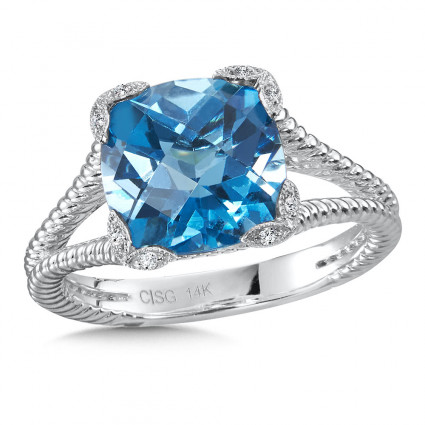 Blue Topaz & Diamond Ring in 14K White Gold | ACGR012W-DBT