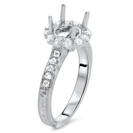 Round Halo Engagement Ring with Carved Design for 1 ct Stone | AR14-177