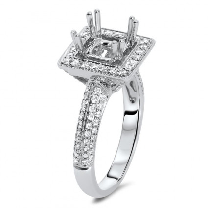 Square Micro Pave Halo Engagement Ring for 2 ct Stone | AR14-231