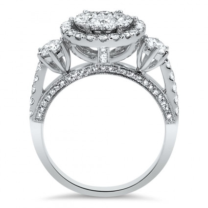 Three Stone Illusion Halo Engagement Ring for 1ct Stone | AR14-003