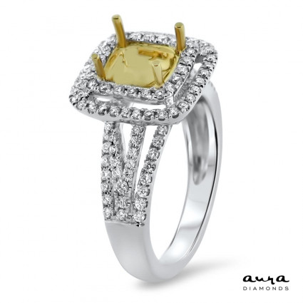 Square Double Halo Engagement Ring for 1.5ct Fancy Yellow Stone | AR14-085
