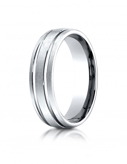 10k White Gold 6mm Comfort-Fit Satin-Finished with Parallel Grooves Carved Design Band