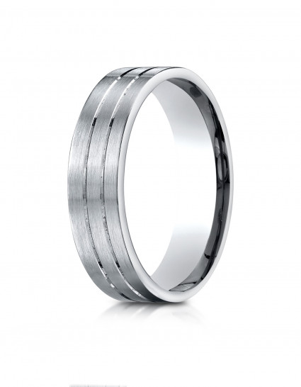 10k White Gold 6mm Comfort-Fit Satin-Finished with Parallel Center Cuts Carved Design Band