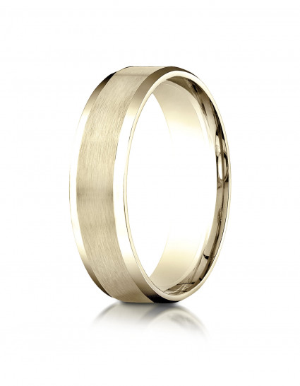 10k Yellow Gold 6mm Comfort-Fit Satin-Finished with High Polished Beveled Edge Carved Design Band | Aura Diamonds