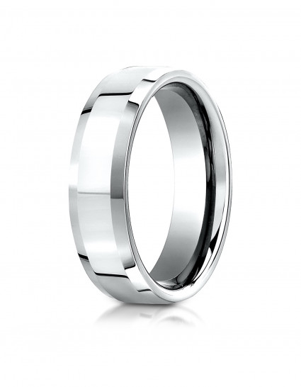 10k White Gold 6mm Comfort-Fit High Polished Carved Design Band