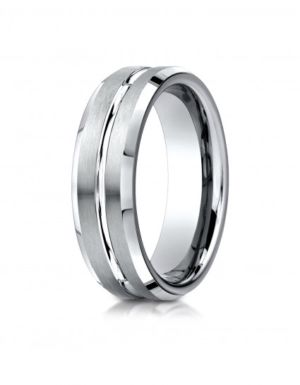 Comfort-Fit Satin-Finished with High Polished Cut Carved Design Band