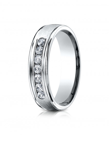 14k White Gold 6mm Comfort-Fit Channel Set 7-Stone Diamond Eternity Ring (0.42ct)