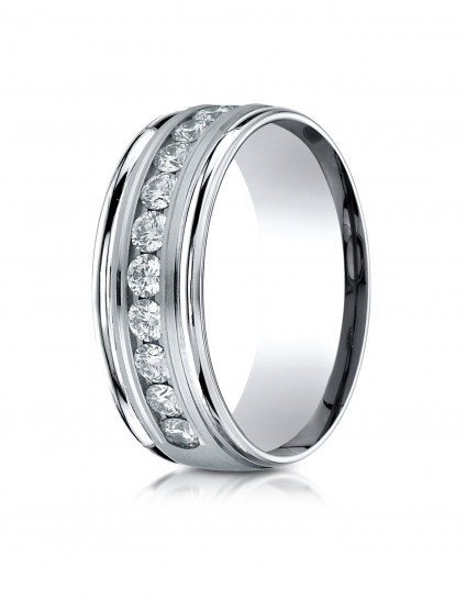 14k White Gold 8mm Comfort-Fit Channel Set 12-Stone Diamond Eternity Ring (0.96ct)