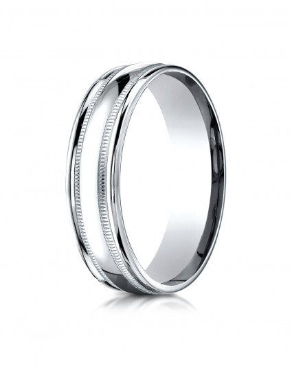 10k White Gold 6mm Comfort-Fit High Polished with Milgrain Round Edge Carved Design Band