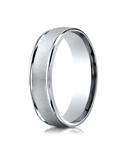 10k White Gold 6mm Comfort-Fit Wired-Finished High Polished Round Edge Carved Design Band