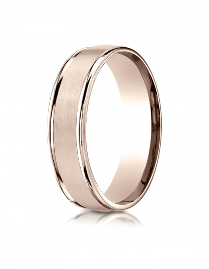 14k Rose Gold 6mm Comfort-Fit Satin Finish High Polished Round Edge Carved Design Band