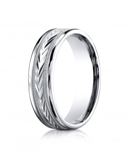 10k White Gold 6mm Comfort-Fit Harvest of Love Round Edge Carved Design Band