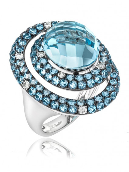 Double Halo Round Chandelier Cut Aquamarine Ring | AR14-262