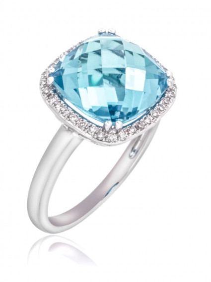 Cushion Chandelier Halo Aquamarine Ring | AR14-263