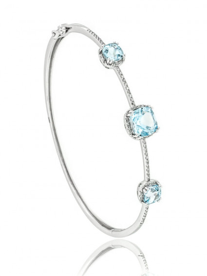 Three Stone Halo Aquamarine Bangle Bracelet | AB14-001