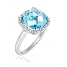 Cushion Halo Aquamarine Ring 