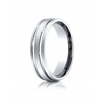 10k White Gold 6mm Comfort-Fit Satin-Finished with Parallel Grooves Carved Design Band