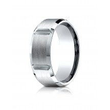 10k White Gold 8mm Comfort-Fit Satin-Finished Grooves Carved Design Band