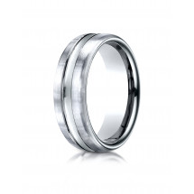 14k White Gold 7.5mm Comfort-Fit Satin-Finished High Polished Center Cut Carved Design Band