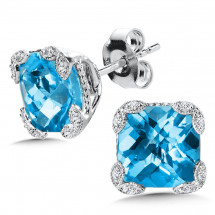 Blue Topaz & Diamond Earrings in 14K White Gold | ACGE012W-DBT