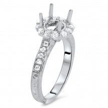 Round Halo Engagement Ring with Carved Design for 1ct Stone
