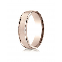 14k Rose Gold 6mm Comfort-Fit Satin Finish High Polished Round Edge Carved Design Band