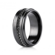 8mm Black Titanium Ring with Black Cubic Zirconia