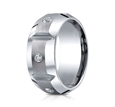 10mm Cobalt Ring With Satin Finish Sections Three Diamonds ACF610990CC Plano Southlake Dallas TX