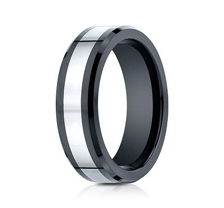 7mm Tungsten Ring With Ceramic Beveled Edge ACF67860CMTG Ft