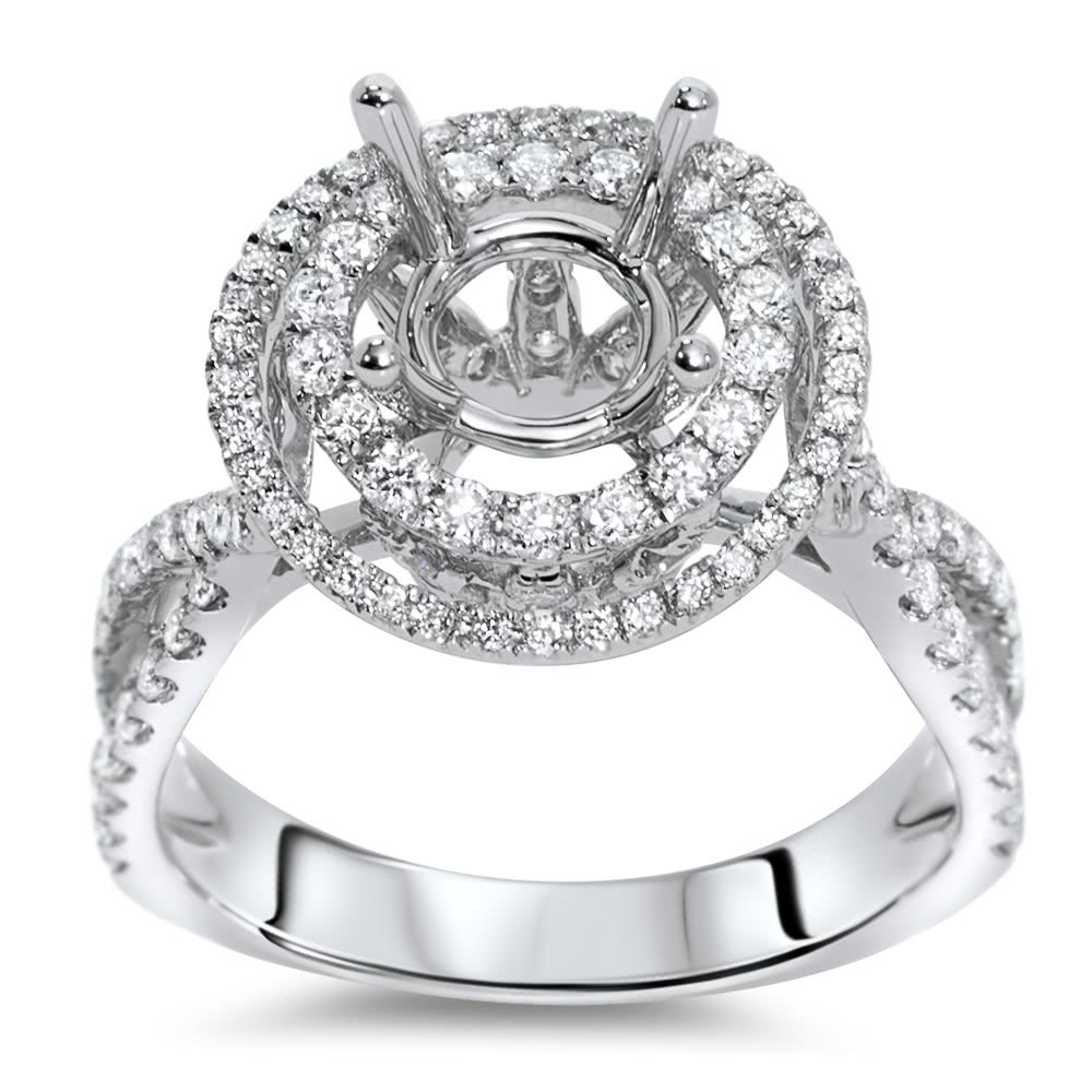 14K White & Rose Gold Round Double Diamond Halo Engagement Ring