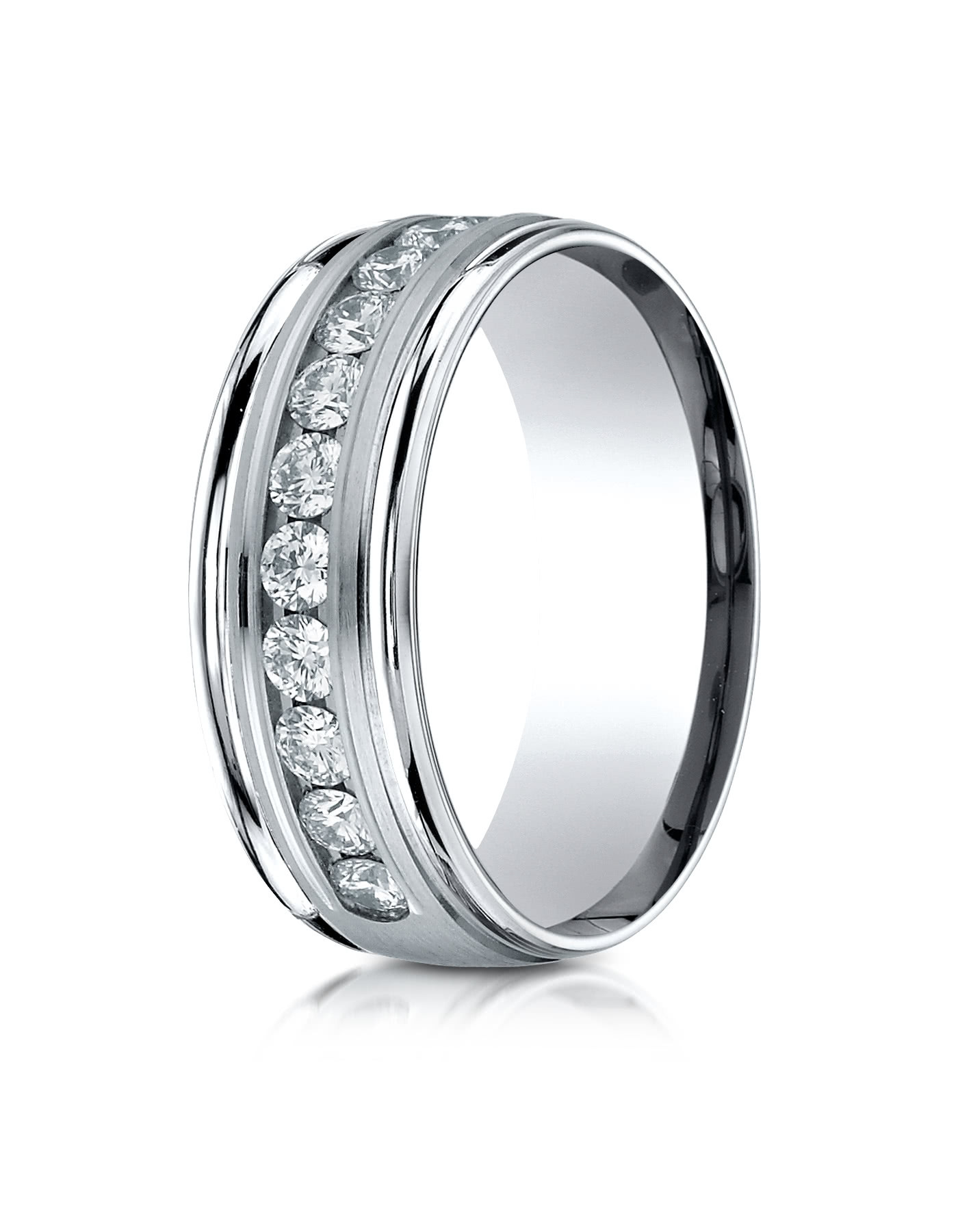 14k White Gold 6mm Comfort-Fit Etched Channel Set 18-Stone Diamond Eternity  Ring (.36ct)